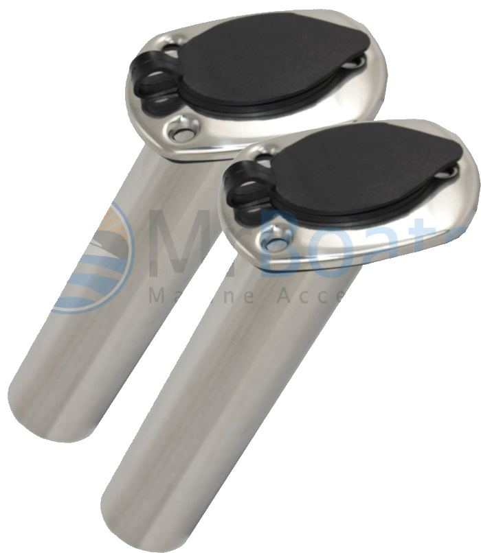 2 x STAINLESS STEEL BOAT FISHING ROD HOLDERS & CAPS ★ BRAND NEW ★ 30